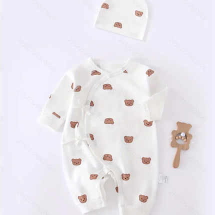 All Seasons Cute Infant Newborn Baby Romper Baby Boy Girl Cartoon Bear Cotton Jumpsuit with Hat