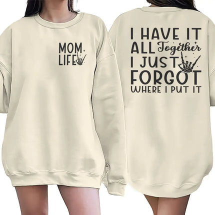 "Mom Life" Graphic Sweatshirts Forgot Where I Put It Funny Graphic Pullover Top Skeleton Hand Design Casual Women's Sweater