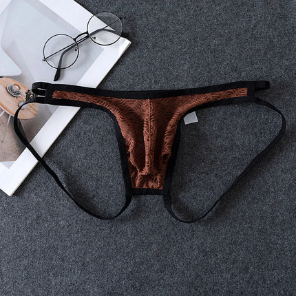 Men G-Strings See Through Men's Underpants Pouch Underwear Hollow Lace Thongs Low Rise Unisex Panties Hollow Out Men's Clothing