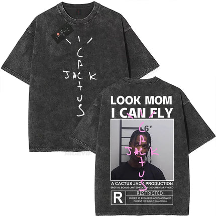 100% Cotton Oversized T Shirt For Men Women HipHop Washed T Shirts cactus jack Short Sleeve Gift Tops look mom i can fly K39