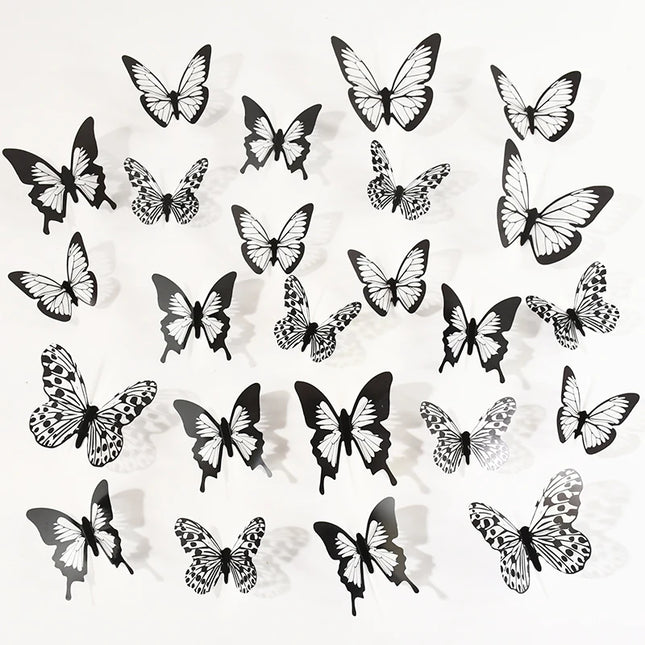24/48pcs Black White 3D Butterfly Wall Stickers Wedding Decoration Home Bedroom Living Room DIY Butterflies Wall Decals Supplies