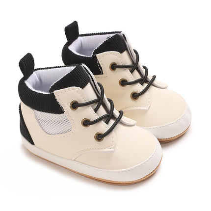 High-Top New 0-18M Baby and Children's Shoes Fashionable and Sporty PU Soft Rubber Sole First Walking Casual Sports Shoes