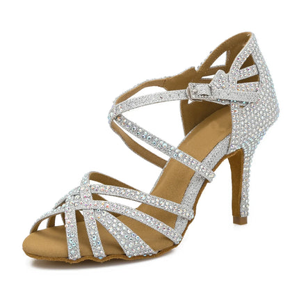 Latin Dance Shoes Women High Heels Hot Selling Diamond-encrusted Sandals Indoor Soft-soled Stage Game Party Social Ballroom Girl