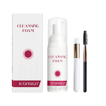 ICONSIGN 60ml Lash Shampoo Brush Kit Professional Lash Foam Cleanser Pump Design No Stimulation Eyelash Mousse Lash Glue Remover