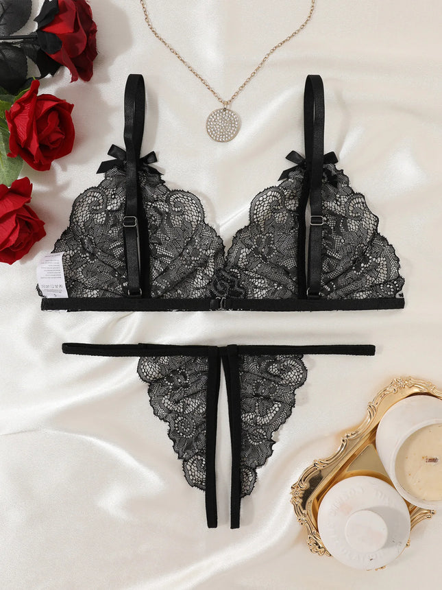 Women Sexy Lingerie Bra Thongs Sets Ultrathin Lace Lingerie Set Temptation Erotic Open Bra Crotchless Outfits For Pretty Girls