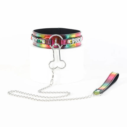 Rainbow BDSM Kit PU Leather Restraints with Handcuffs Cuffs Collar Leash Blindfold Ball Gag Paddle for Couples Role Play Sex Toy