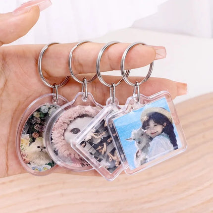 1/20Pcs Blank Acrylic Picture Keychain DIY Clear Insert Photo Split Key Ring Frame Key Chains Couple Anniversary Graduation Gift