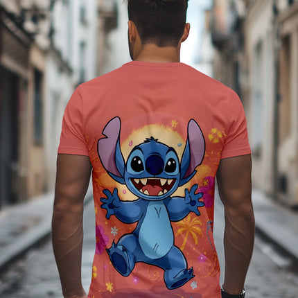 Men's Disney Lilo & Stitch Tropical Floral 3D Print T-shirt Casual Short Sleeve Tops
