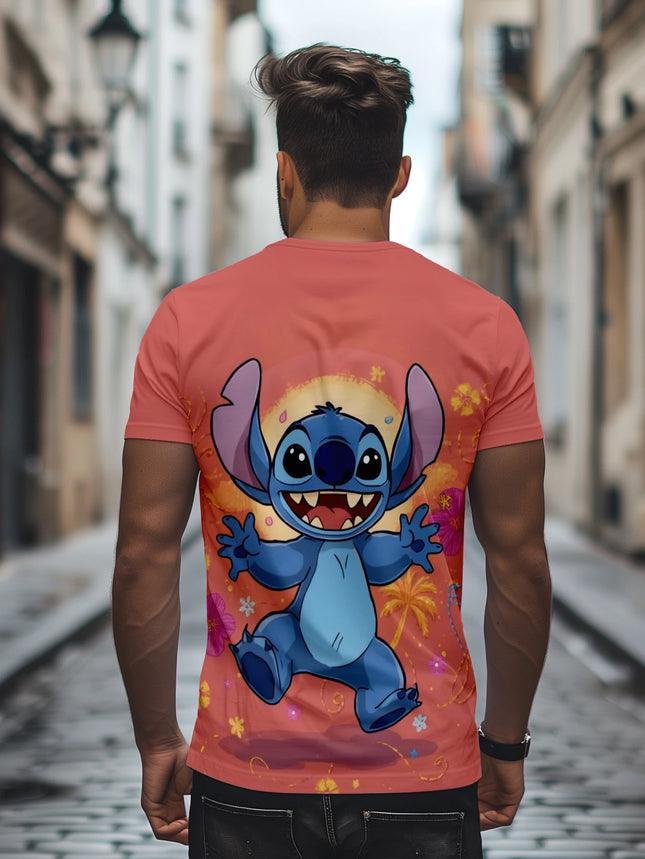 Men's Disney Lilo & Stitch Tropical Floral 3D Print T-shirt Casual Short Sleeve Tops