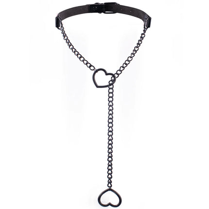 Heart Slip Chain Necklace Black leather Choker Collar For Women Goth Accessories  Punk Gothic Jewelry