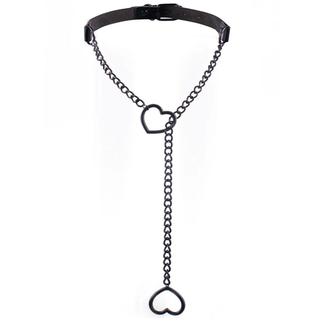 Heart Slip Chain Necklace Black leather Choker Collar For Women Goth Accessories  Punk Gothic Jewelry