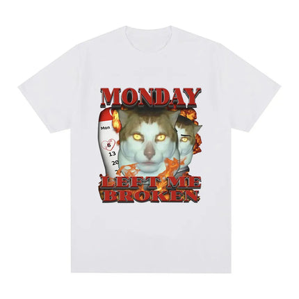 Funny Monday Left Me Broken Cat Meme Graphic TShirt women Casual Short Sleeve Tshirt Fashion Vintage Summer T-shirts Personality