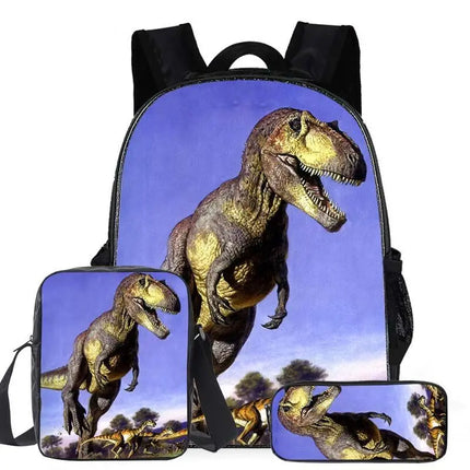Classic Popular Cartoon Dinosaur 3D Printed 3pcs/Set pupil School Bags Laptop Daypack Backpack Inclined shoulder bag Pencil Case