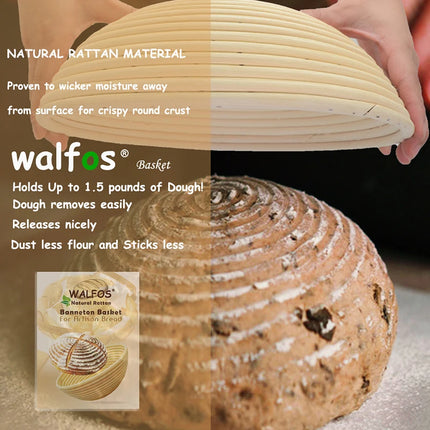WALFOS Natural Rattan Fermentation Wicker Basket Dough Basket Baguette French Bread Basket Mass Fermentation Baskets Banneton