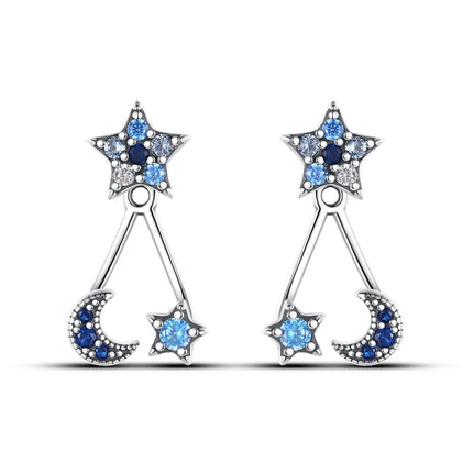 Real 925 Sterling Silver Star Earrings For Women Sparkling Zircon Ear Studs Luxury Fine Engagement Wedding Jewelry Gift For Girl