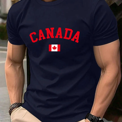 Canada Text With Flag Printed Cotton T-Shirts Men's Summer Short Sleeve T Shirt Soft Oversized O-Neck Tops Basic Men's Clothes