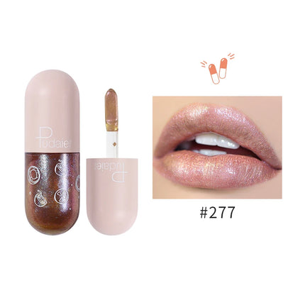 Pudaier mini capsule lip glaze, non-stick and non-fading lip gloss, mirror-finished moisturizing lip gloss