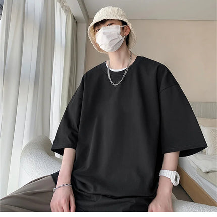 Men's Cotton T-shirts White Men's Oversized T-Shirt Solid Summer Casual Wear Tee Shirts Fashion for Men 5XL Male Clothes