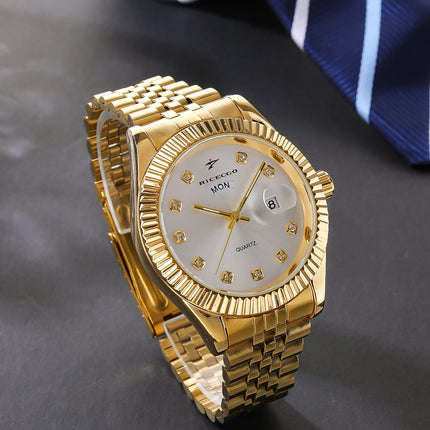 Classic Men's Steel Strap Luxury Wristwatch Business Calendar Stainless Steel Round Male Quartz Watches Clock Wristwatches ﻿