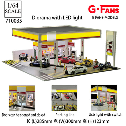 G Fans 1/64 Scale Diecast Car Garage Diorama Model Miniature Parking Lot Scene for Vehicle Display and Toy Background Collection