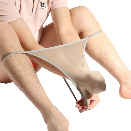 Men's Sexy Thongs Seamless Sheer See Through Stretch Pantyhose Underwear Sexy Briefs Soft Pouch Bikinis Open Back Lingeries