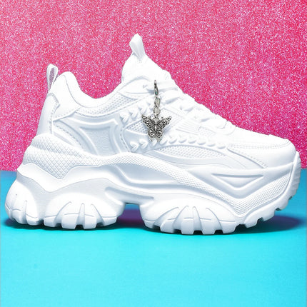 Women's Lightweight 7cm White Thick-Soled Trbottomyy Versatile Fashionable Casual Vulcanized Shoes with Silver Butterfly Decorative Pendant Chain Shoes High Water Platform Trbottomyy Versatile White Women's Comfortable Soft-S