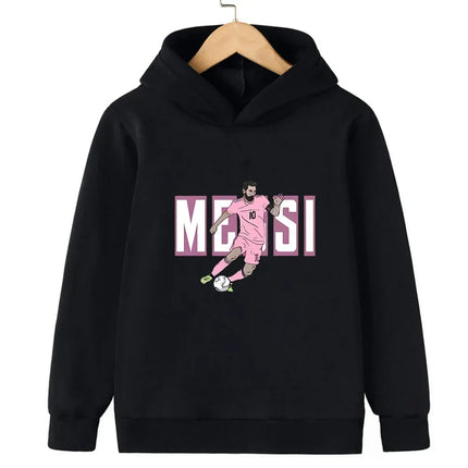 Messi Printed Children's Hooded Hoodie Plus Velvet Sweatshirt Casual Sportswear Pullover Black Top Boy and Girl Kid Baby Clothes