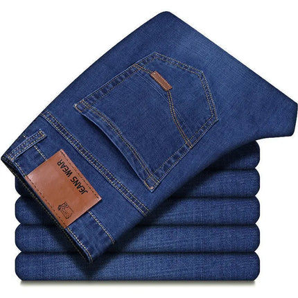 New Men Light Luxury Stretch Slim Fit Pants Comfortable Soft Business Fashion Straight Casual Denim Trousers Male Brand Clothing