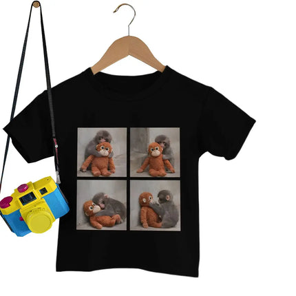 Harajuku Punch Monkey Streetwear Hipster Animal Lover Gifts T-shirts Women Men Round Neck Family Matching Clothing Kids Tshirts