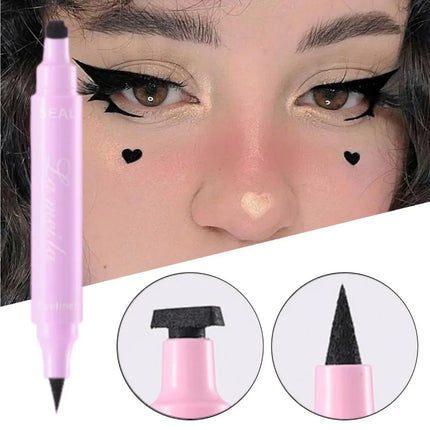 1PC 2 in 1 Eyeliner Stamp Pencil Waterproof Double-ended Black Liquid Eye Liner Pen Quick Dry Triangle Seal Eye Liner Make Up
