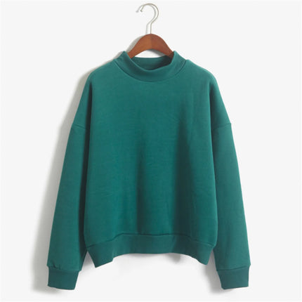 Women O Neck Solid Color Turtleneck Long Sleeve Velvet Sweatshirt Cotton Lightweight And Breathable Workout Pullover Cozy Wear