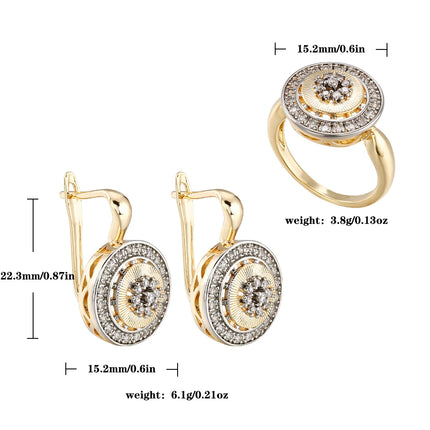Retro disc design two-color set earrings ring copper plated 14K gold luxury fashion festival party banquet women's jewelry