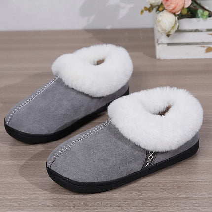 Fur Ankle Fluffy Slippers Women 2024 Winter Warm Plush Indoor Home Slippers Woman Faux Suede Closed Toe Soft Sole House Shoes