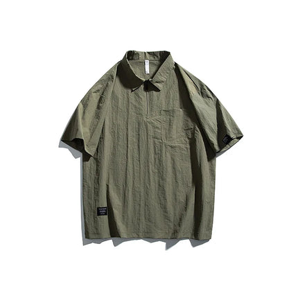 Retro Outdoor Men's Short-Sleeved T-Shirt with Half-Zip: Sun-Protective, Loose-Fitting, Quick-Drying and Breathable