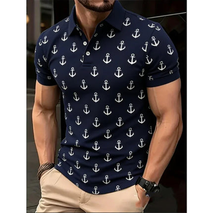 Men's Short Sleeve Summer Polo Shirt with Pockets Black Striped Men's Top Fashion Design Digital Printing Casual Comfortable