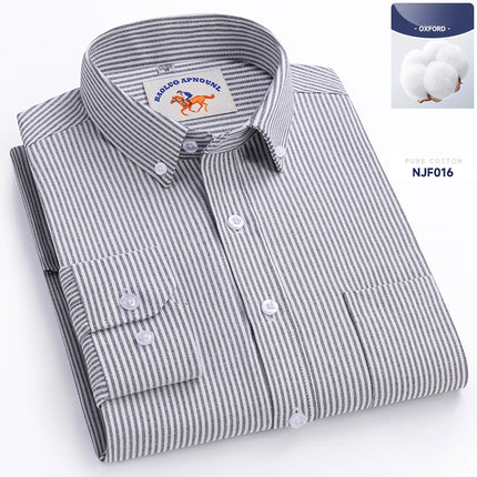 Plus Size 5XL 100% Cotton Oxford Long Sleeve Shirts for Men Slim Fit Formal Plain Shirt Striped Tops Office White Business Cloth