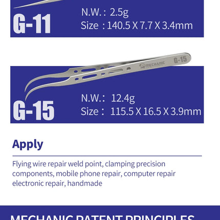 MECHANIC G-15 11 Fingerprint Flying Wire Anti-magnetic Tweezers Fine Clip Precision Components Mobile Phone Repair Hand Tools