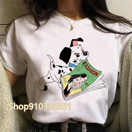 T-shirts Women Anime Tee Kawaii Animal Tshirt Dogs Graphic Cartoon 101 Dalmatian Short-sleeved Female Harajuku Clothes