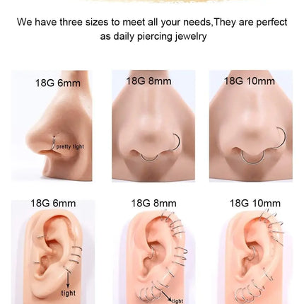 Men Women 316L Surgical Steel Hinged Nose Rings Hoop for Nostril Septum Cartilage Helix Daith Tragus Rook Conch Lip Ear Lobe