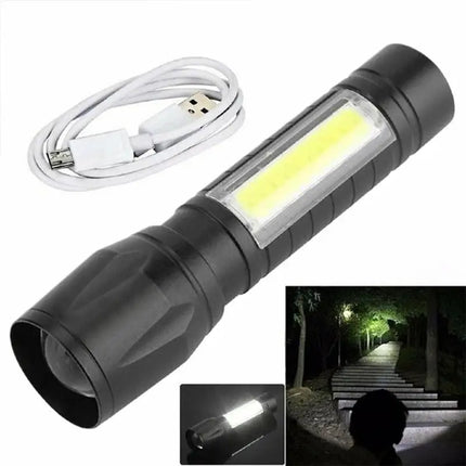 Mini LED Flashlight Portable USB Charging Handheld Emergency Spotlight Waterproof Zoomable Light Ultra Bright Camping Torch