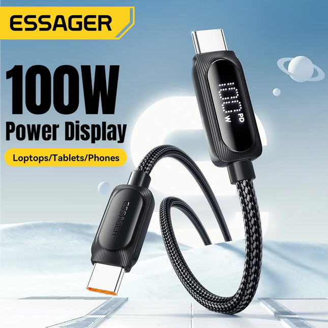 Essager USB Type C To USB C Cable 100W 5A PD Fast Charging Wire Cord For Macbook Xiaomi Samsung Type-C Digital Display Cable 3M