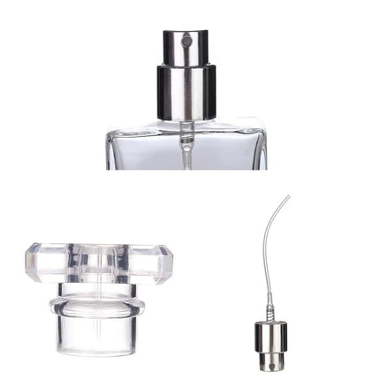 6Pcs+4 Accessories 30ml/1 oz Clear Black Refillable Perfume Bottle, Portable Square Empty Glass Perfume Mist Bottle.