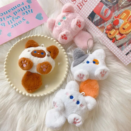 1-4pcs Cute Plush Small Cat Doll Keychain for Couple Soft Cotton Stuffed Animal Keyring Backpack Pendant Decoration Student Gift