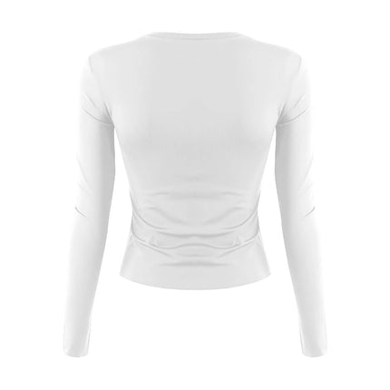 Women Fashion Casual Long Sleeve T-Shirt Lady Minimalist Style Solid Color Round Neck Top Female Casual Skinny Daily Clothes