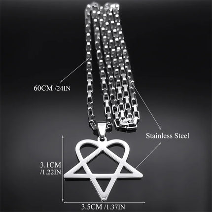 Hip Hop Rock Music Him Heartagram Star Heart Necklace for Women Men Stainless Steel Y2k Black Metal Band Goth Punk Chain Jewelry