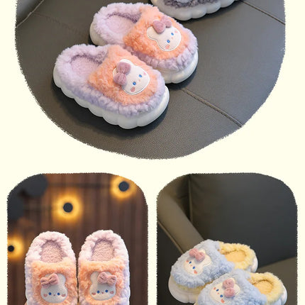2025 Winter Children's cute  Cotton Home Slippers Frozen Girl's Snow Non Slip Warm Baby Slippers Pink Blue Size 24-41