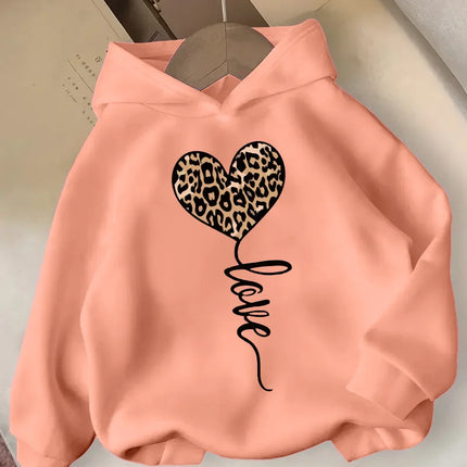 This autumn single-piece girls' fashionable hooded sweatshirt features a simple and elegant heart-shaped pattern print