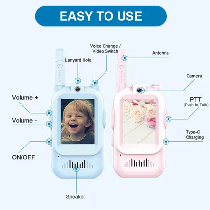 Video Walkie Talkies for Kids 2 Pack Rechargeable Toddler Toys for Indoor Camping Travel Birthday Gfits for Kids Ages 3-12