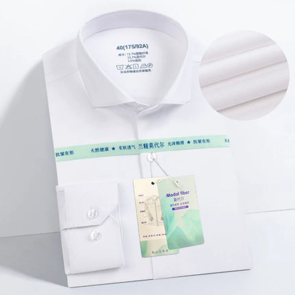 5XL Modal Polyester Fiber White Shirt Men's Long-Sleeved Casual Business Shirt Plus Size Big and Tall Easy Care
