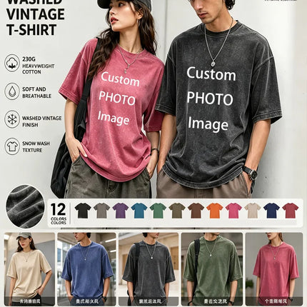 Custom Cotton Knit T-Shirt Breathable Short Sleeve Printed Tee Personalized Logo For Couple Family Group Oversized Unisex